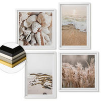 WANDBILDER 4er-Set - 50x50 cm & 40x60 cm Weißer Rahmen - Strandgras, Wellen, Steine, Boho-Stil - Weiß, Kunststoff (50/50cm) - ArtPrintCave