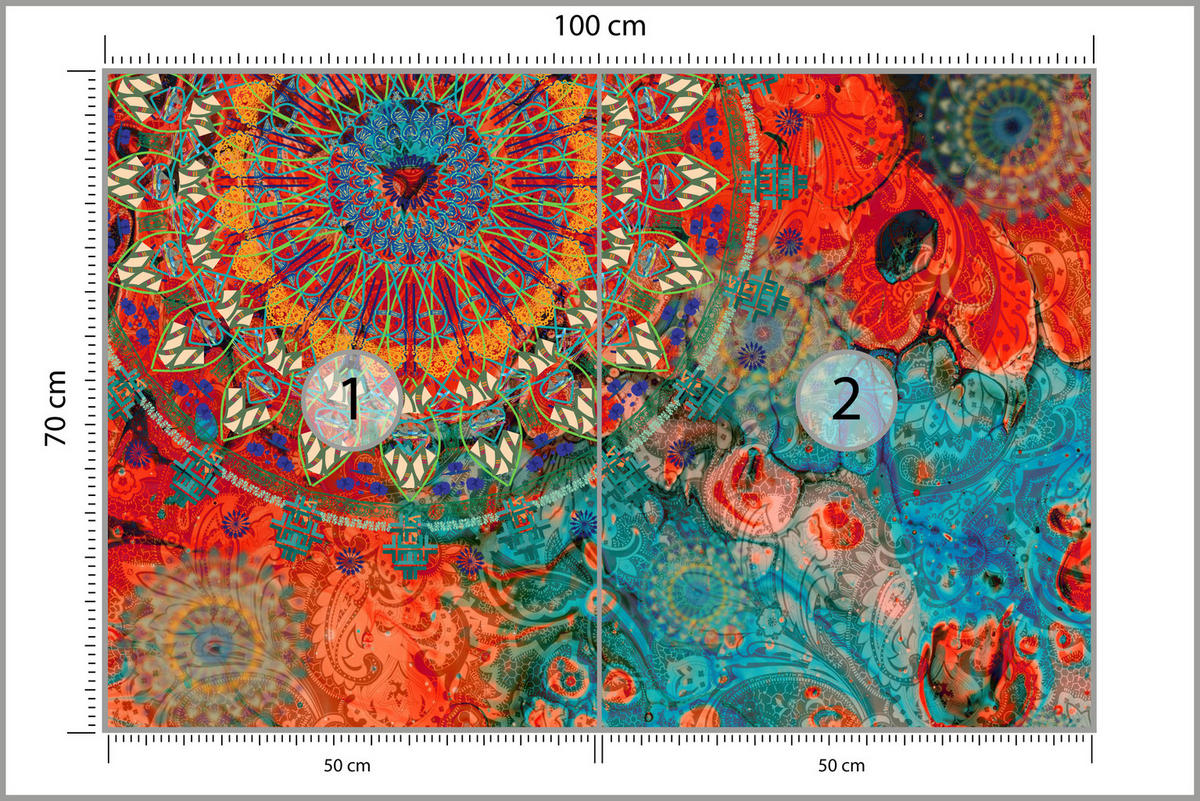 FOTOTAPETE für Wohnzimmer Farbenfrohe Mandalas Abstraktion Muster 100x70 - Multicolor, Papier (100/70cm) - Muralo