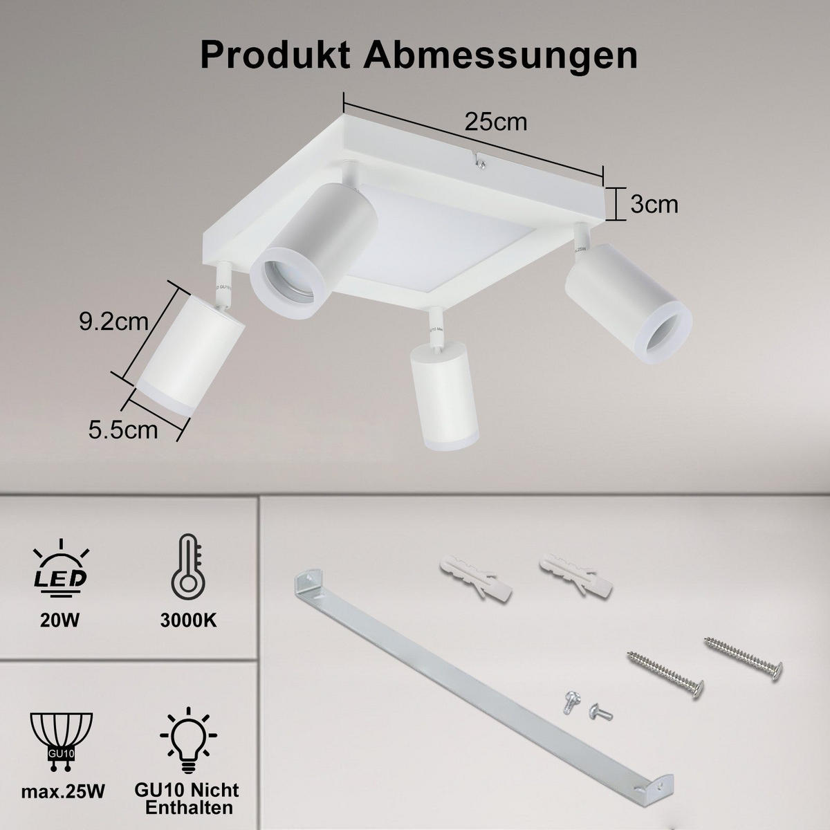 STRAHLER Bonn 4-flammig 25/8/16.9 cm - Weiß, Metall (25/8/16.9cm) - Nettlife
