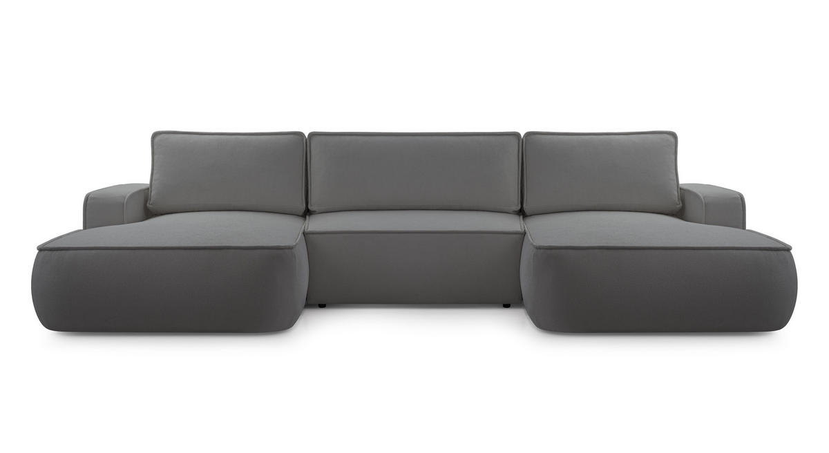 WOHNLANDSCHAFT Ablia Dunkelgrau 364/168/87 cm mit Schlaffunktion - Dunkelgrau/Schwarz, Kunststoff/Textil (364/87/168cm) - AX Living