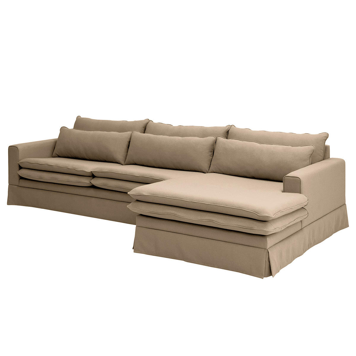 ECKSOFA mit Husse - Longchair, Webstoff - Hellbraun/Schwarz, Kunststoff/Textil (300/175cm) - home24