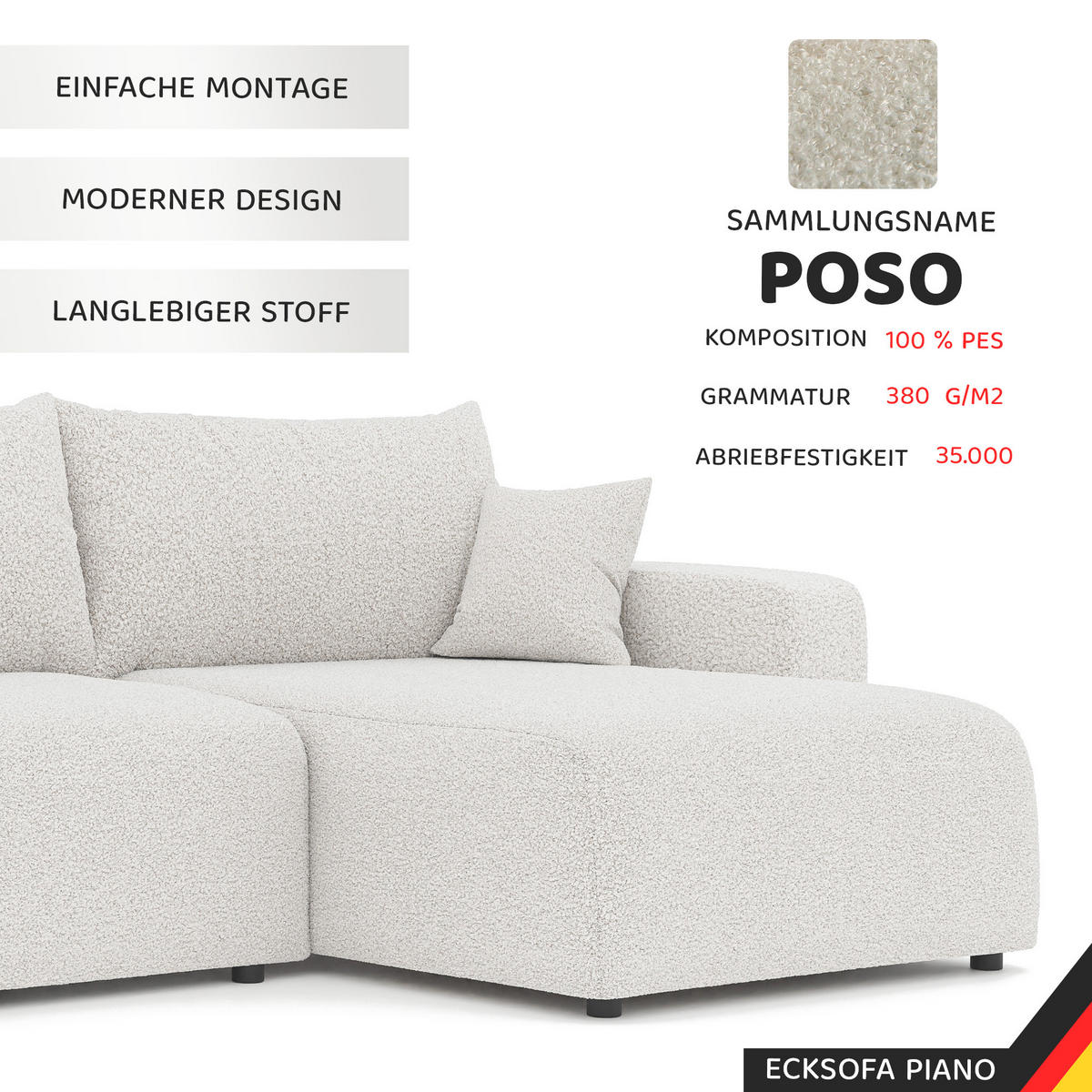 ECKSOFA mit Schlaffunktion und Bettkasten, Beige - Beige/Creme, Holzwerkstoff/Textil (145/278cm) - Idohome
