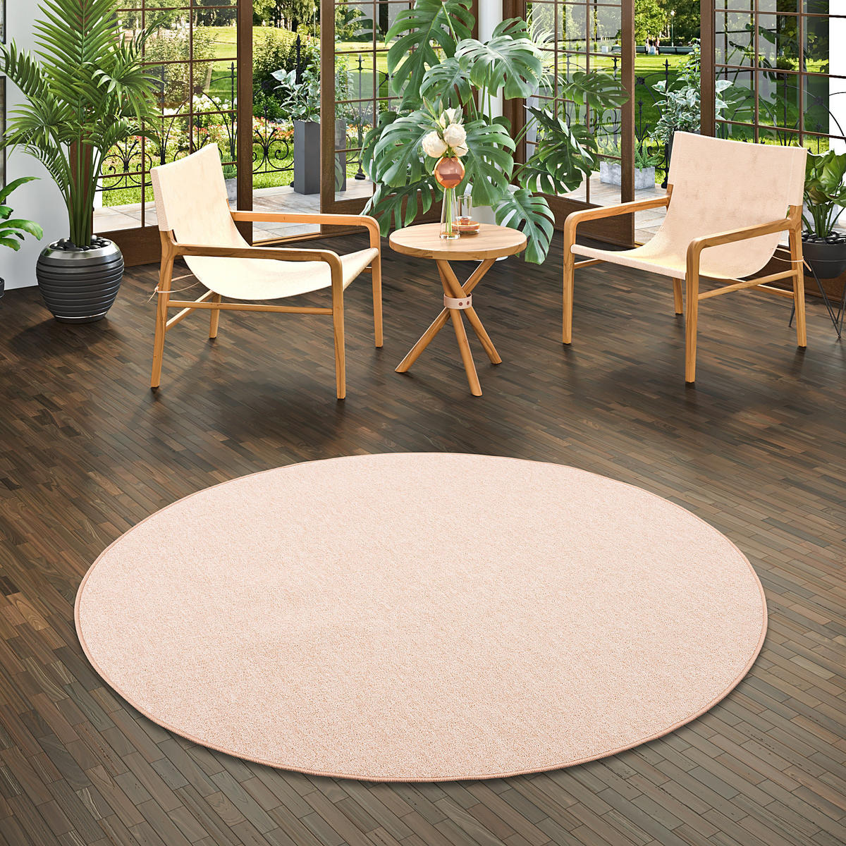 FEINSCHLINGEN VELOUR TEPPICH STRONG RUND - Sandfarben, Textil (100/100cm) - Snapstyle
