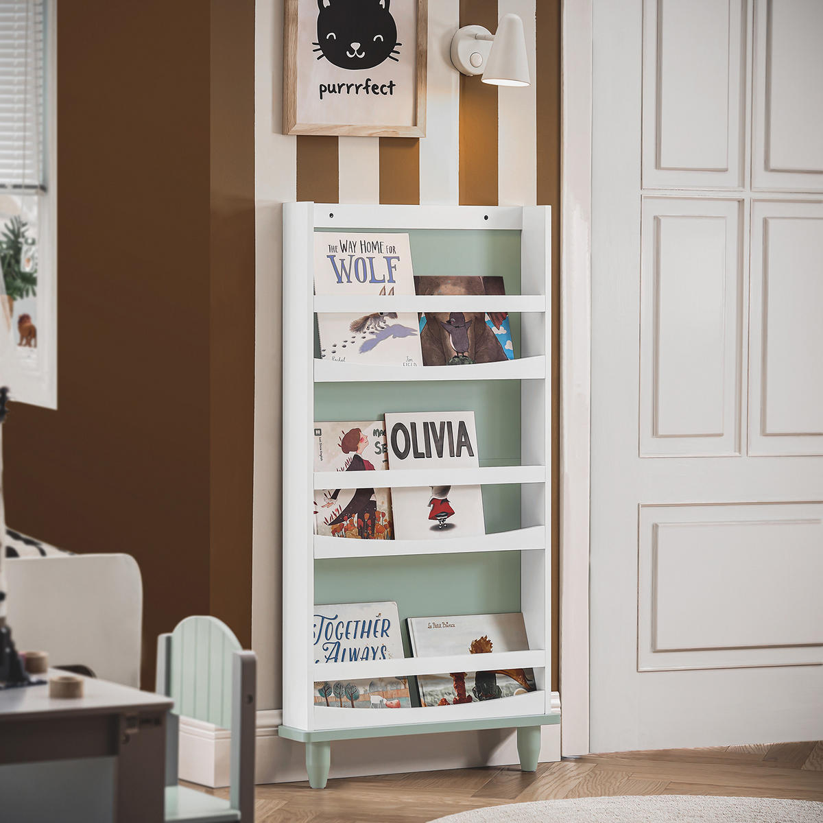 BÜCHERREGAL Kinder Grün-Weiß - Weiß/Grün, Holzwerkstoff (64/120/12cm) - SoBuy