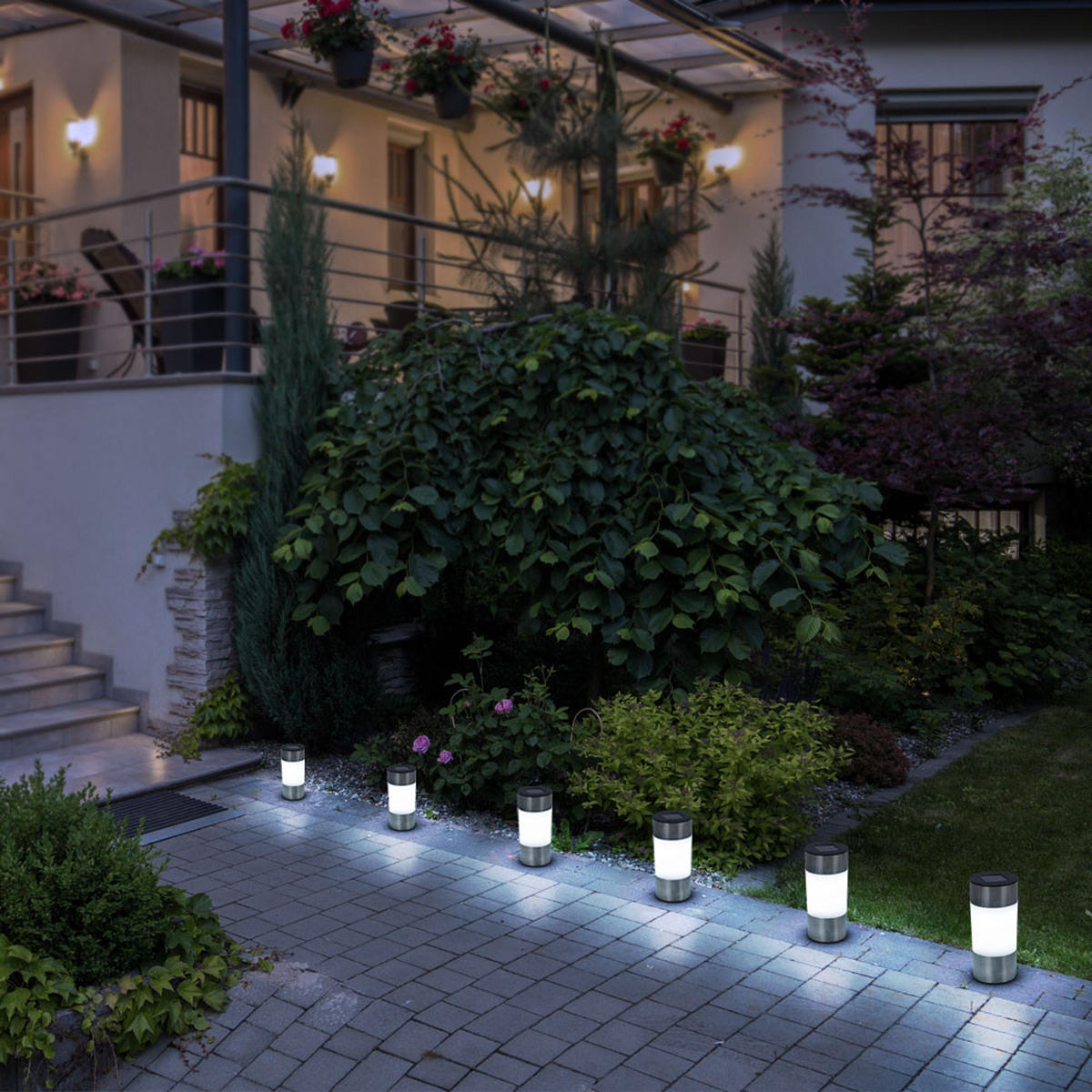 LED AUSSENLEUCHTE Edelstahl Silber 9er Set - Silberfarben, Metall (6.3/6.3/23.5cm) - Globo Lighting