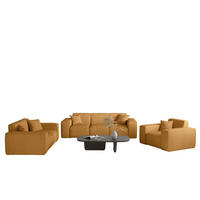 SOFASET Celes Premium 3-2-1 Stoff Scala - Currygelb, Holzwerkstoff/Textil (225/73/88cm) - Fun Möbel