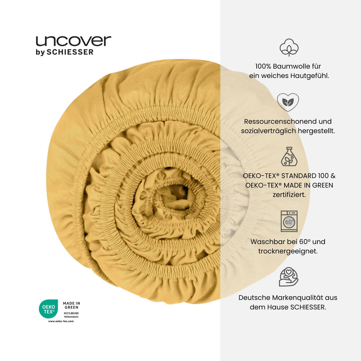 SPANNBETTLAKEN New Jersey - Edeljersey - 150 x 200 cm - Senf - Hellbraun, Textil (150/200cm) - Uncover by Schiesser