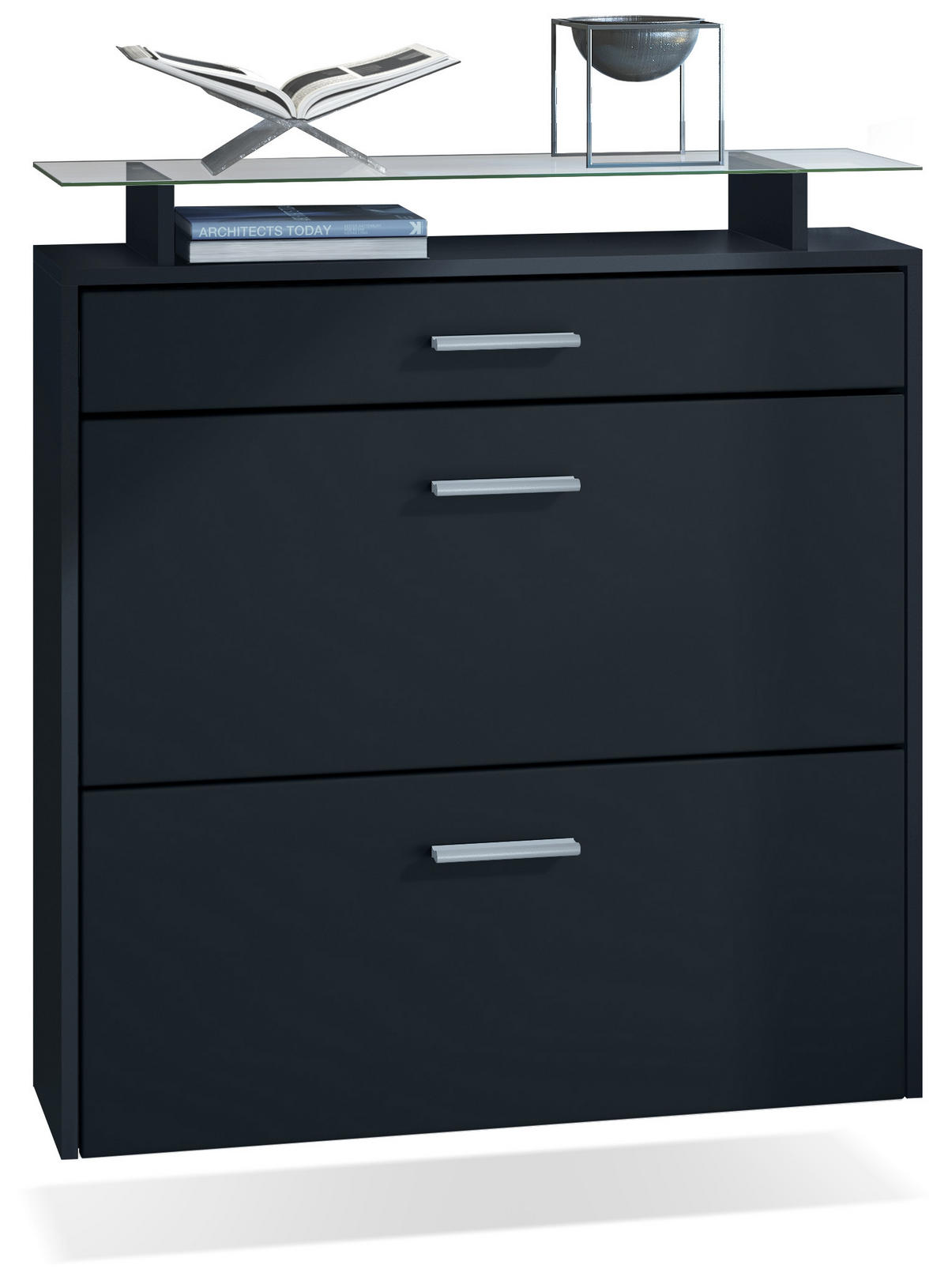 SCHUHSCHRANK Malea Front in Schwarz matt - Schwarz, Holzwerkstoff (89/96/23cm) - Vladon
