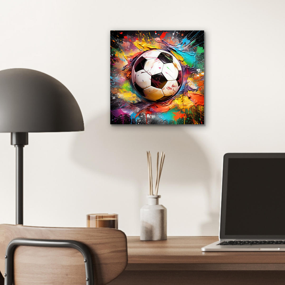 KOVOVÝ OBRAZ Futbal - Farba - Farby - Čierna - Biela 20x20 cm - biela, kov (20/20cm) - MuchoWow