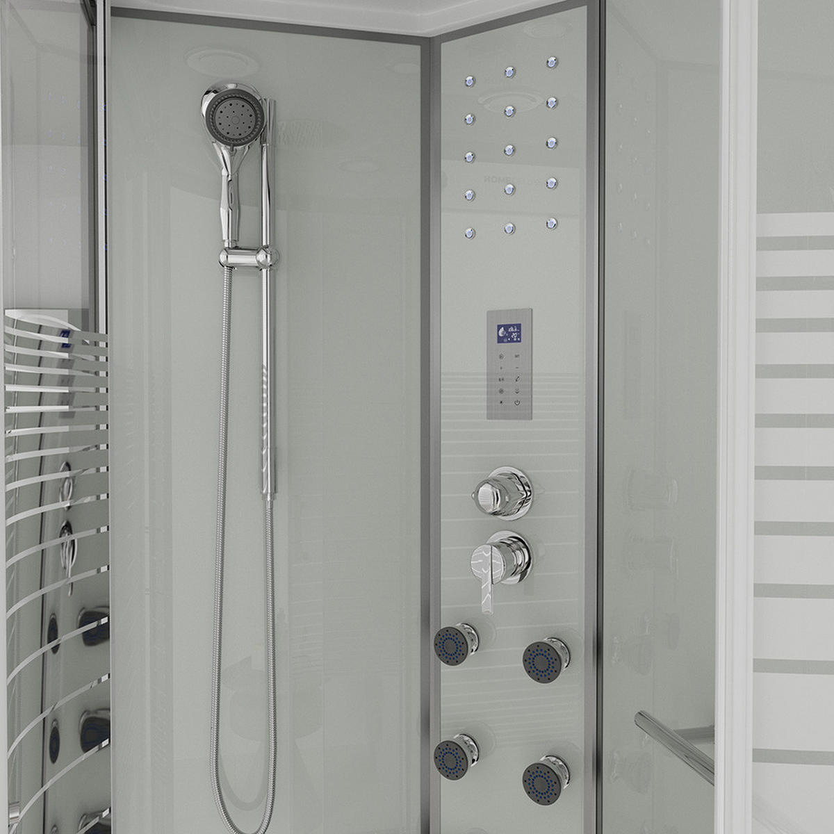 DAMPFDUSCHE WHITE PEARL - Weiß, 120 x 80 cm Rechts - Weiß, Glas (80cm) - Home Deluxe