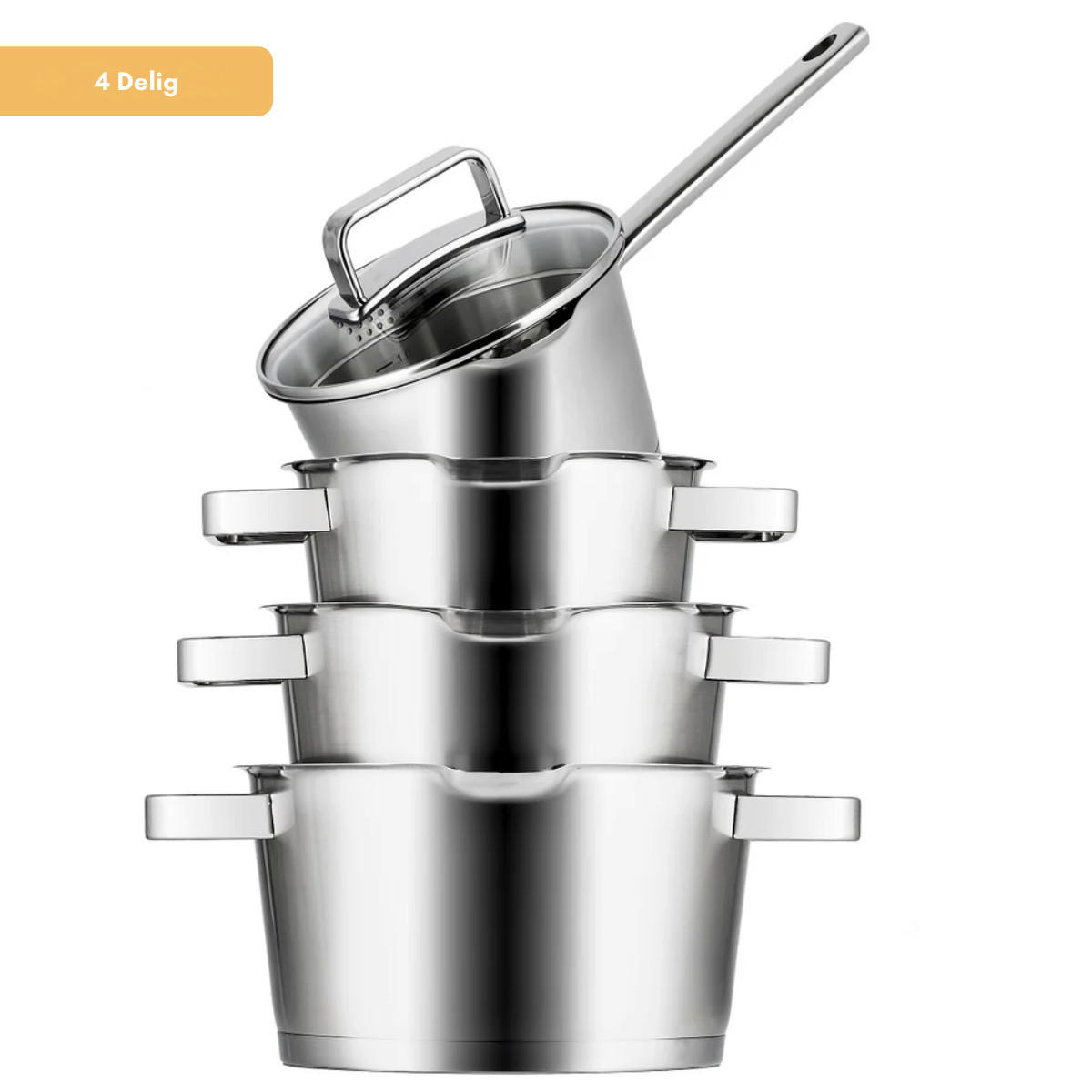 TOPFSET Diamond 4-teilig – Edelstahl – downdraft-geeignet – Kochtöpfe Ø 16, 18, 20 cm & Stieltopf Ø 16 cm – geeignet für alle Herdarten - Silberfarben, Metall - Sola