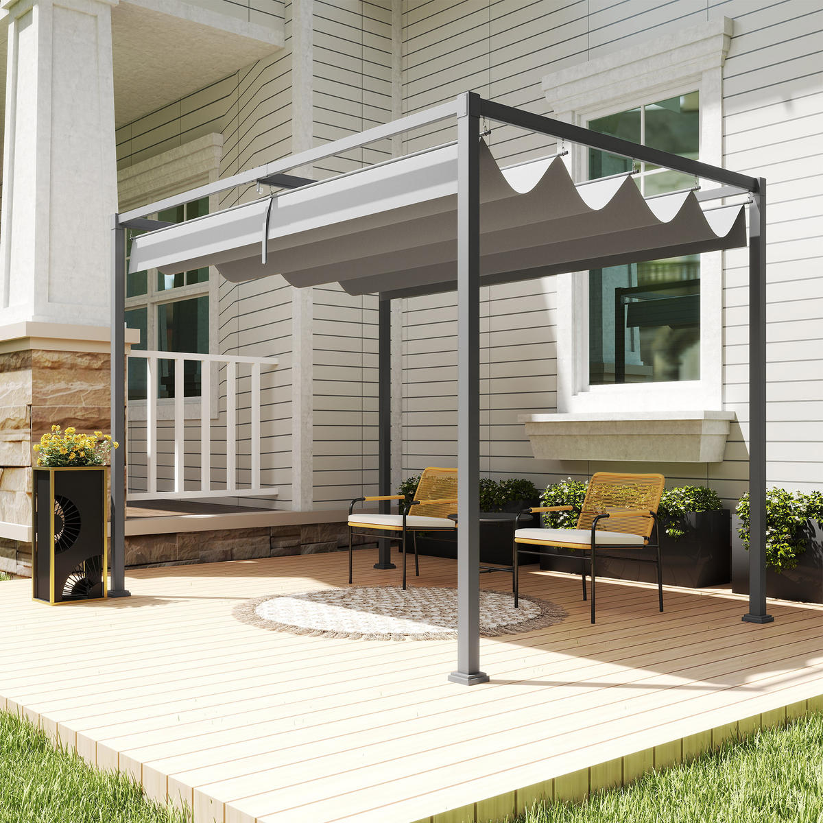 PERGOLA ca. 3 x 2 m als freistehender Gartenpavillon mit verstellbarem Dach und UV-Schutz, Terrassenüberdachung aus Metall, Grau - Grau, Metall (298/221/213cm)