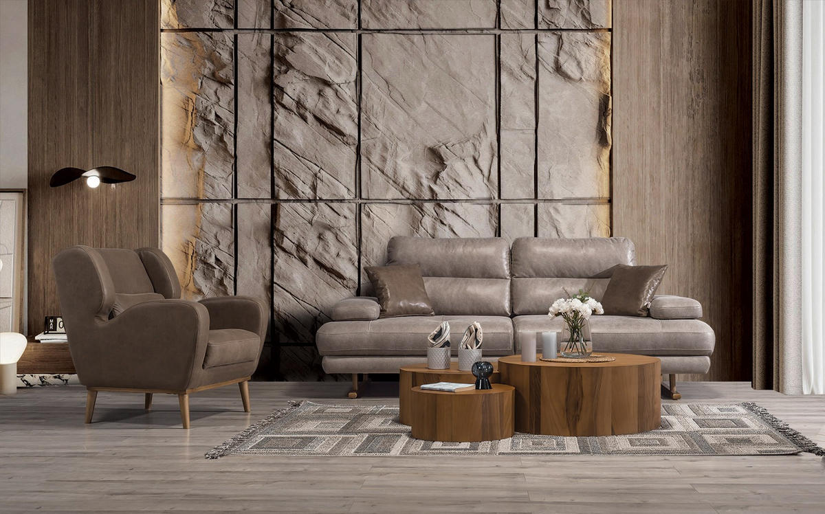 SITZGARNITUR Energy Grau-Seidengrau Stellvariante:3+1 - Braun, Holz (235/90/105cm) - Villa Möbel