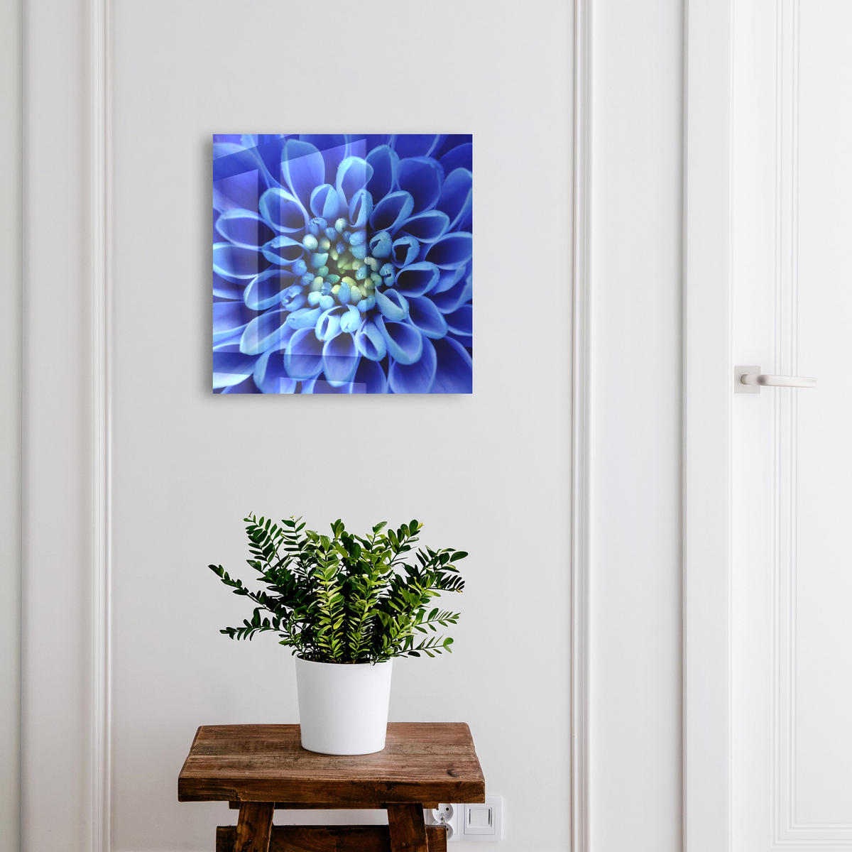 SCHLÜSSELBOX Schwarz 30x30 cm- Türöffnung nach rechts - Blaue Blume - Blau, Metall (30/30/5cm) - TULUP