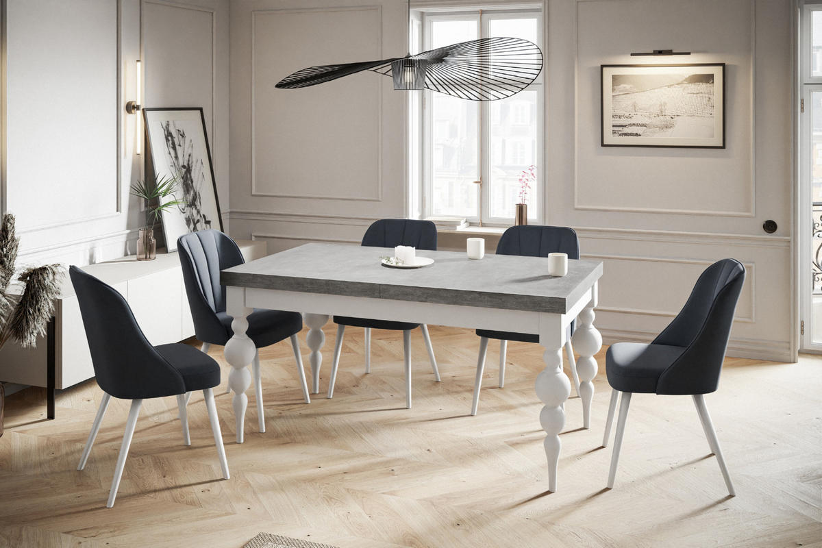 ESSZIMMERTISCH LENA, ausziehbarer Tisch 200-300X100X78,5 cm, Farbe: Grau, mit Tischbeinen in Farbe Weiß - Weiß/Grau, Holzwerkstoff (200/80/79cm) - Alpi-Möbel