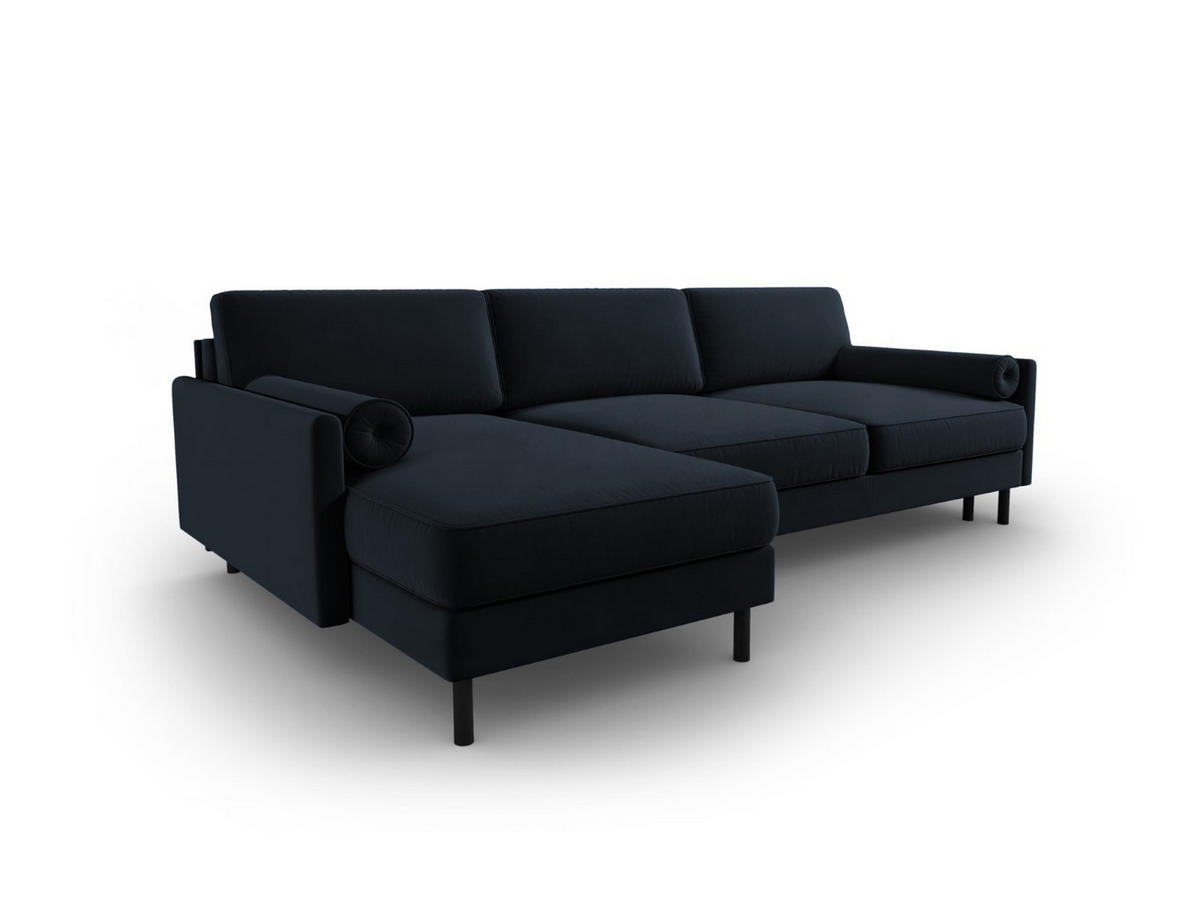 AUSKLAPPBARES-ECKSOFA links mit Container Scott aus Samt dunkelblau 5 Sitzplätze - Dunkelblau, Textil (142/212cm) - Micadoni