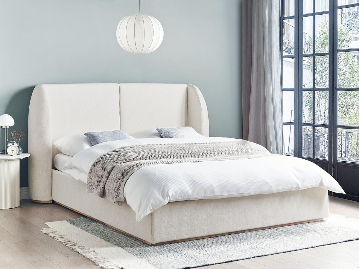 BETT mit Stauraum 160/200 cm Stoff Cremeweiß Monestier - Creme, Textil (160/200cm) - Beliani