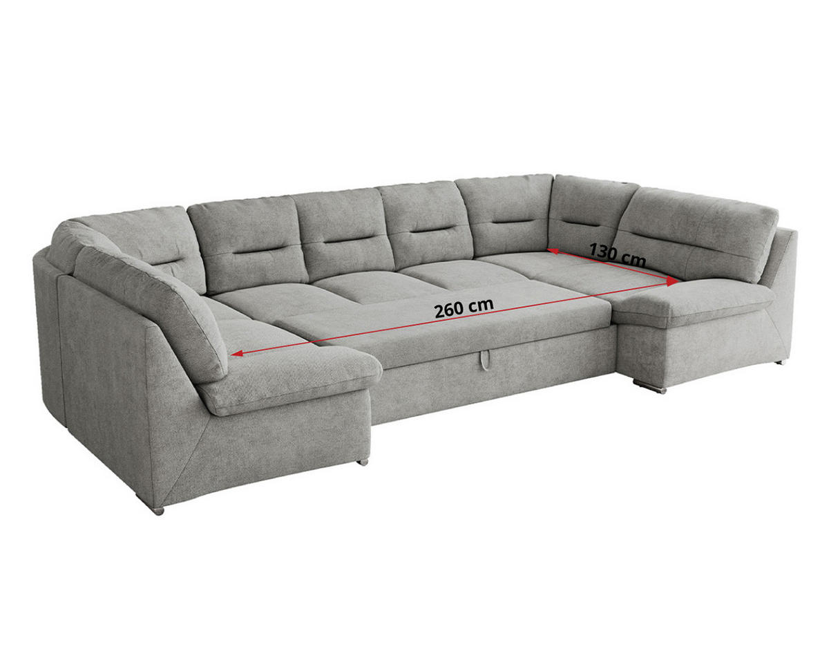 WOHNLANDSCHAFT COMODO U Hellgrau Struktur - Silberfarben/Hellgrau, Textil/Metall (340/93/206cm) - MKS