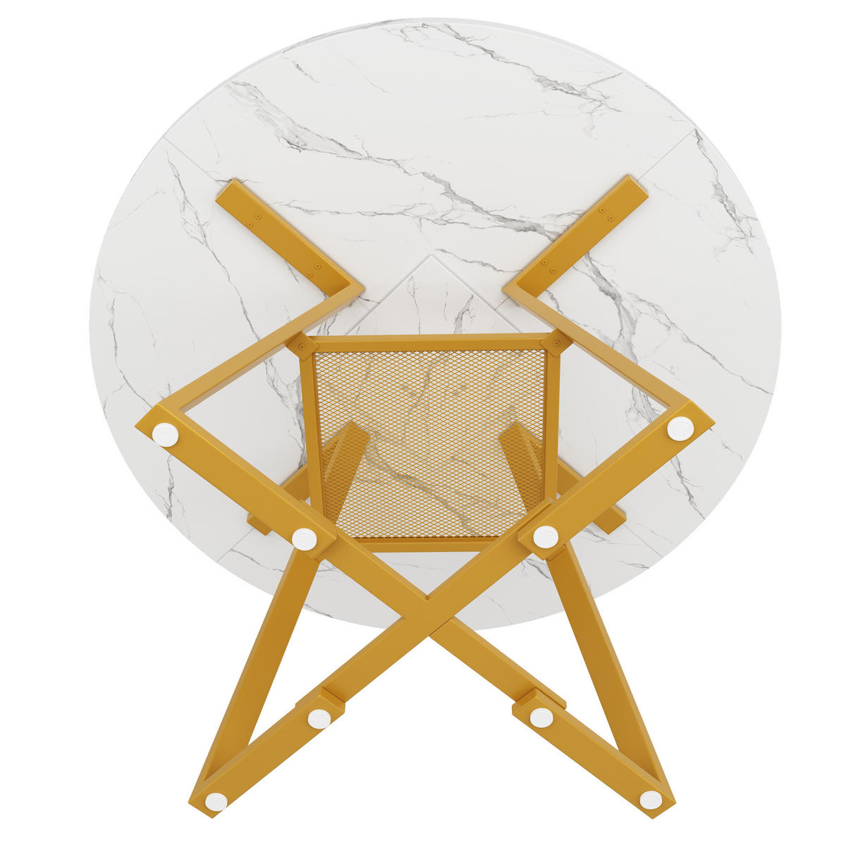 RUNDER Esstisch, MDF in Marmoroptik mit Metallgestell & Ablageregal, Ø 120/75 cm, Weiß - Weiß, Holzwerkstoff (120/120/75cm) - Redom