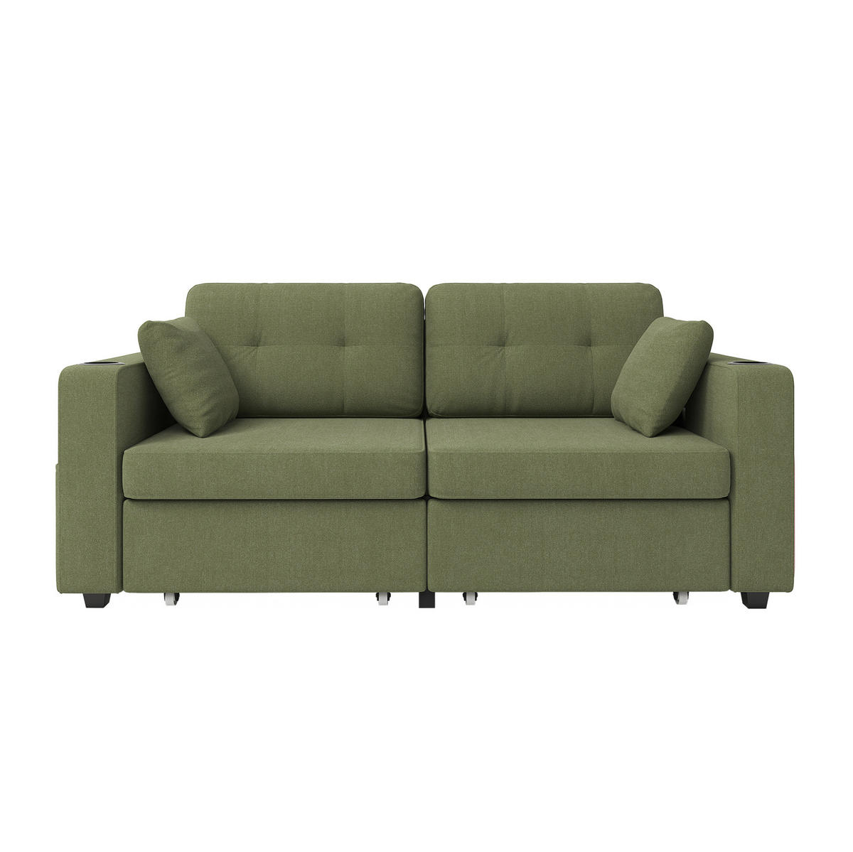 DVOUMÍSTNÁ pohovka 172/75/82 cm olivová z chenille s USB nabíjením, držáky na nápoje a úložnými zásuvkami - šalvějově zelená, textil (75/82/172cm) - OKWISH