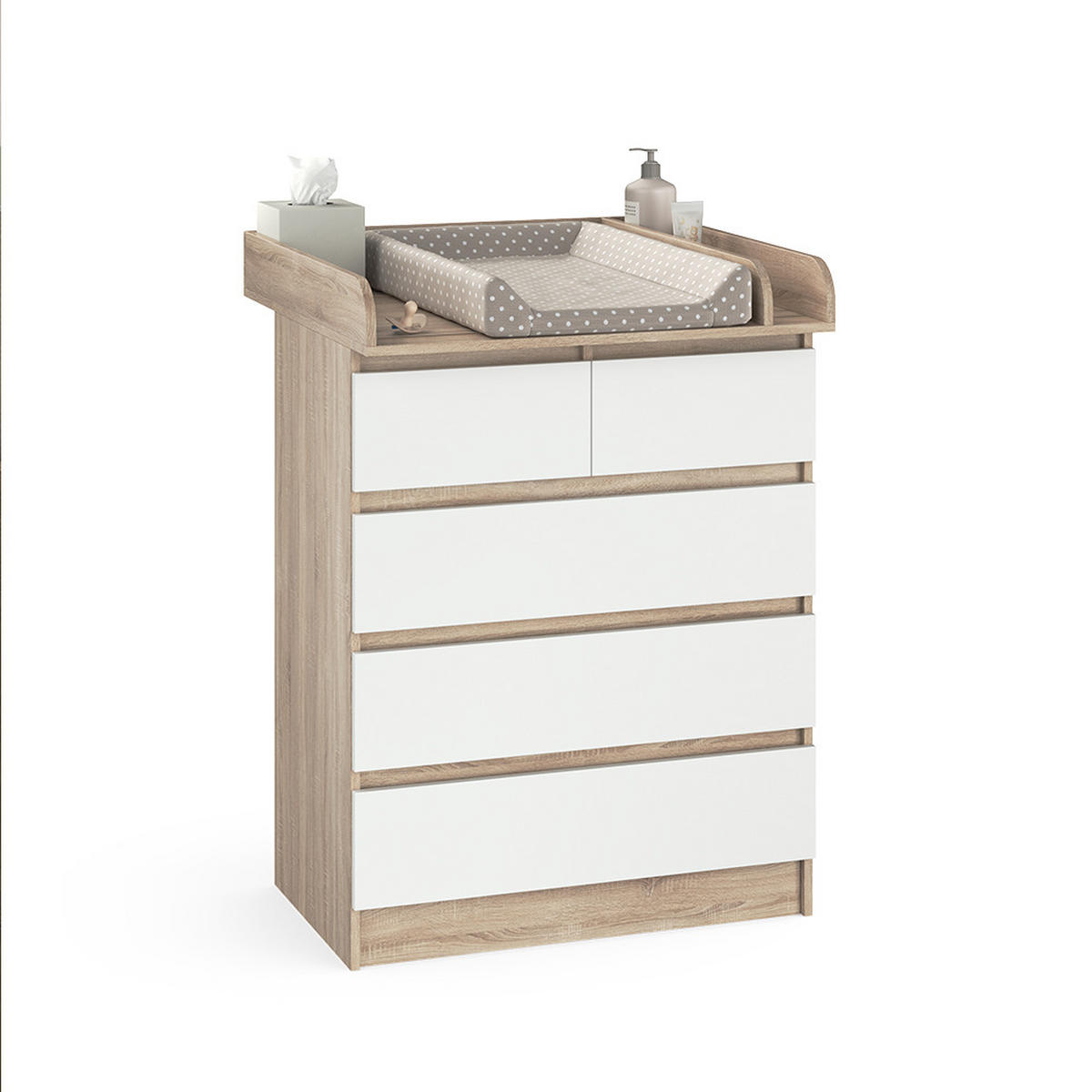 KOMODA ZA PRESVLAČENJE Emma Sonoma/Bijelo 80 x 110.2 cm s 5 ladica - bijela/hrast Sonoma, drvni materijal (80/110.2/76cm) - Vicco