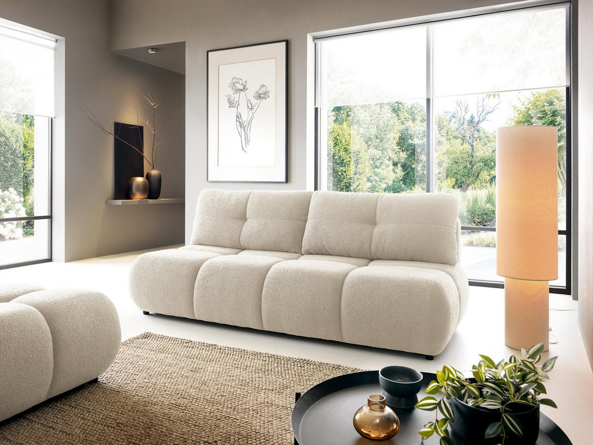 BETTSOFA CORSO Beige Bucle-Stoff mit Schlaffunktion - Beige, Holz (214/89/104cm) - MASSENO