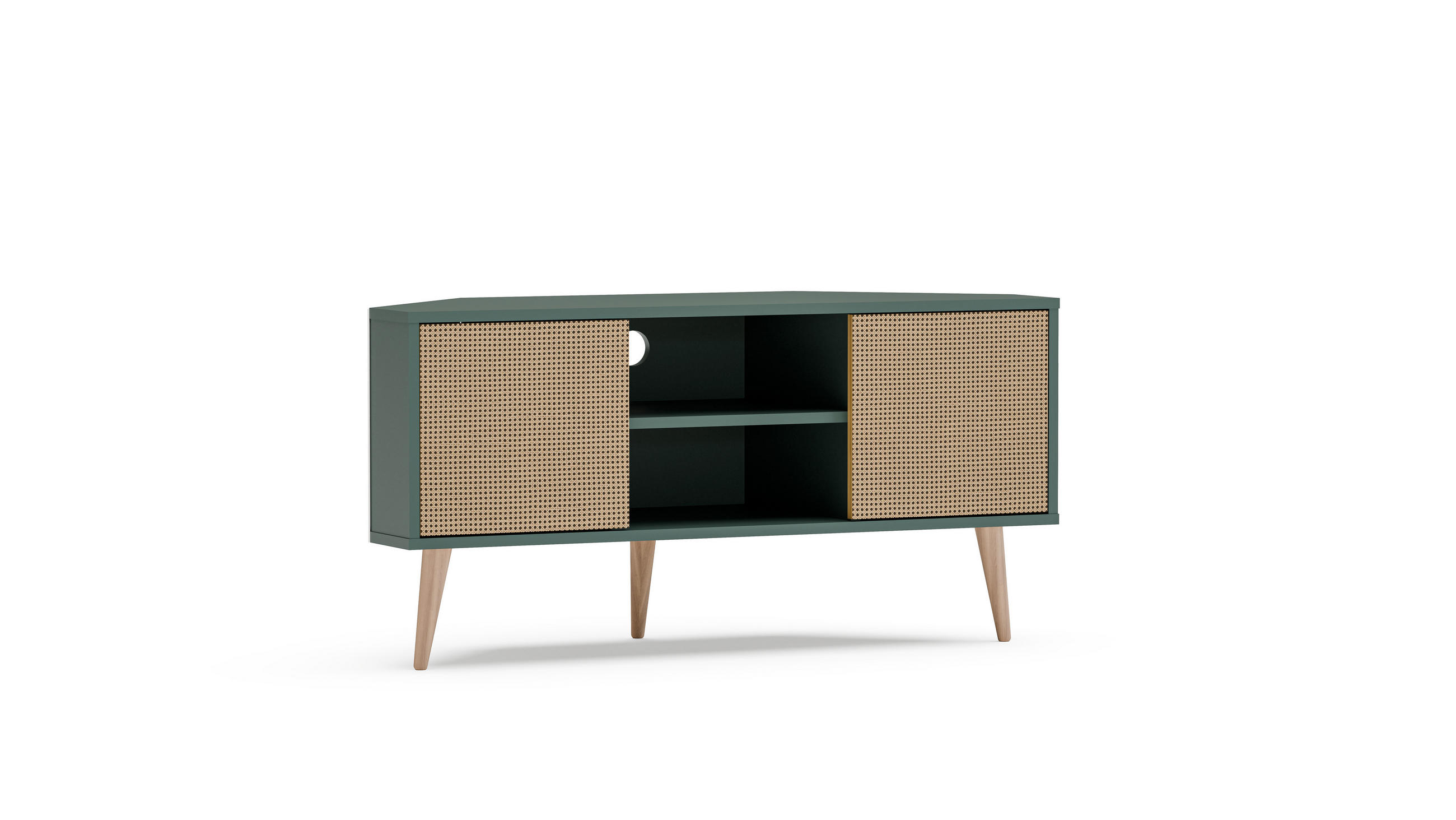 TV-ELEMENT Lesson Silva Rohrgeflecht - Grün, Holzwerkstoff (120/59.8/45cm) - Decorotika