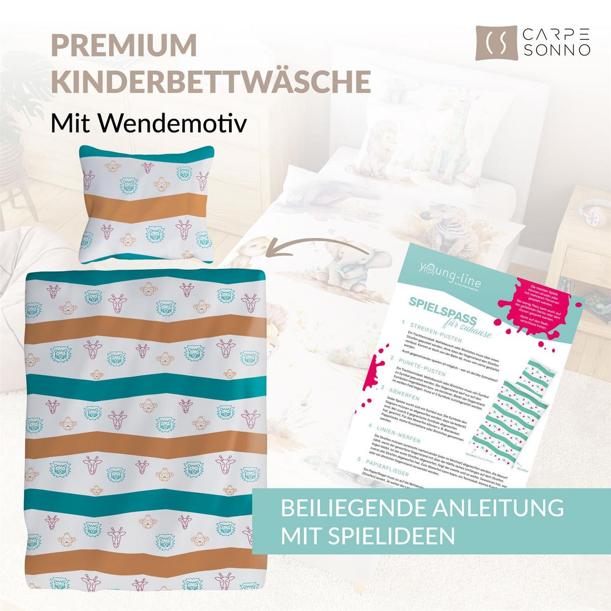 KINDERBETTWÄSCHE 135x200 cm Tiere Tiermotiv aus 100% Baumwolle - Leuchtet um Dunkeln - Multicolor, Textil (135/200cm) - Carpe Sonno