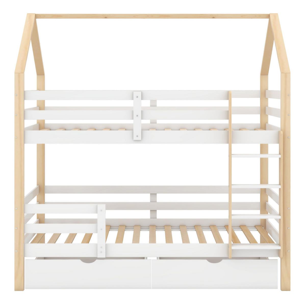 KINDERBETT 90/200 cm Hausform Weiß mit großen Schubladen - Weiß, Holz (90/200cm) - OKWISH