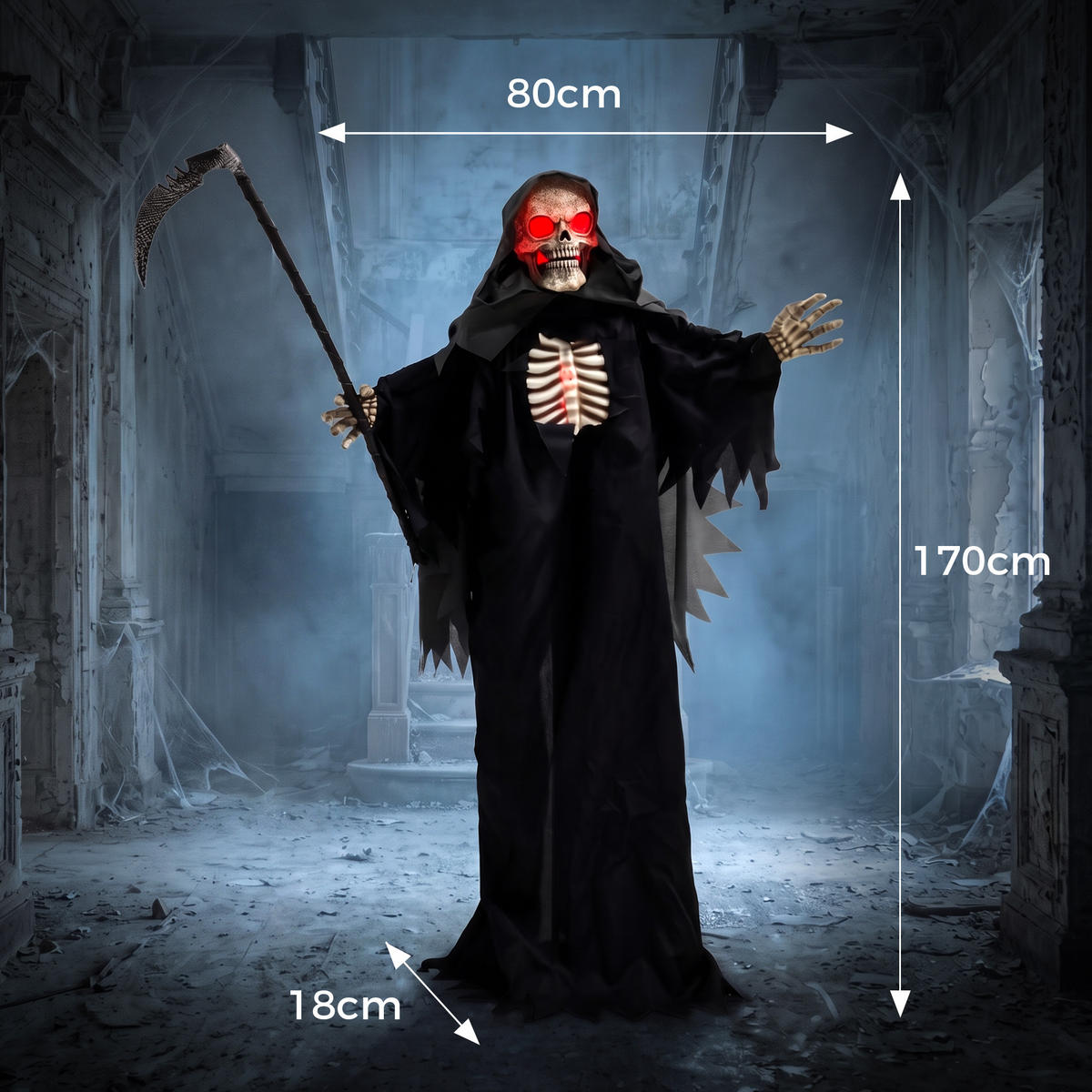 DEKORACE Smrtka, kov, polyesterové vlákno, černá - černá, plast (18/170/80cm) - HOMCOM