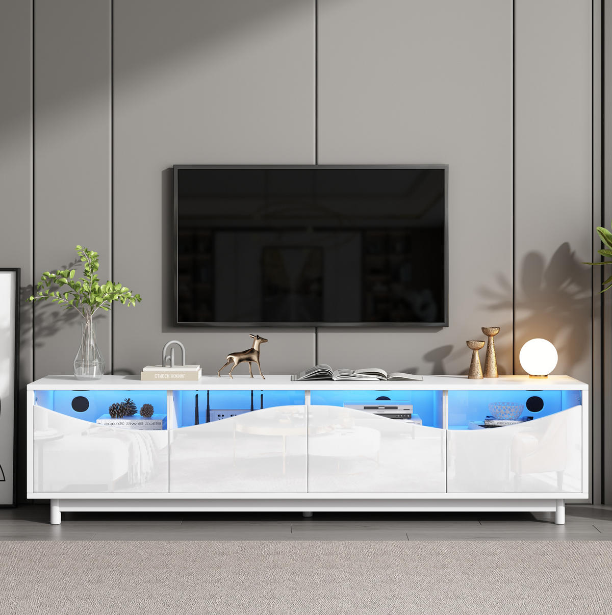 TV-ELEMENT mit LED 175 x 38 x 51 cm MDF Weiß - Weiß, Holzwerkstoff (38/51/175cm) - Beauniv