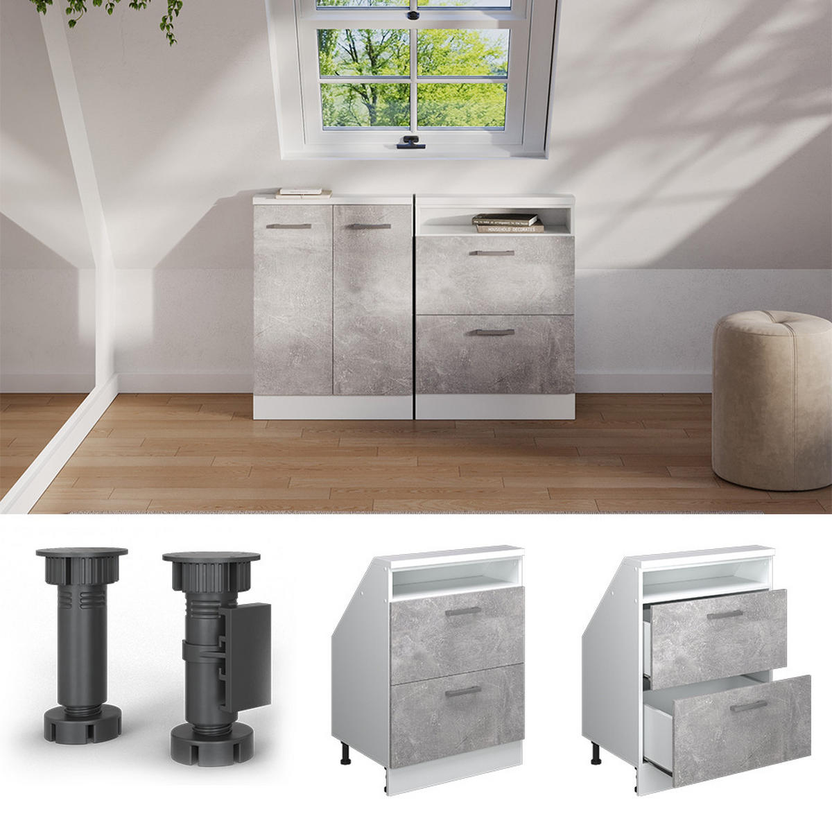 Weiß/Grau, Holzwerkstoff (60/81.6/46cm) - Vicco