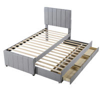 POLSTERBETT 90/200 cm mit Ausziehbett, 3 Schubladen und höhenverstellbarem Kopfteil, Grau - Grau, Textil (90/200cm) - Redom