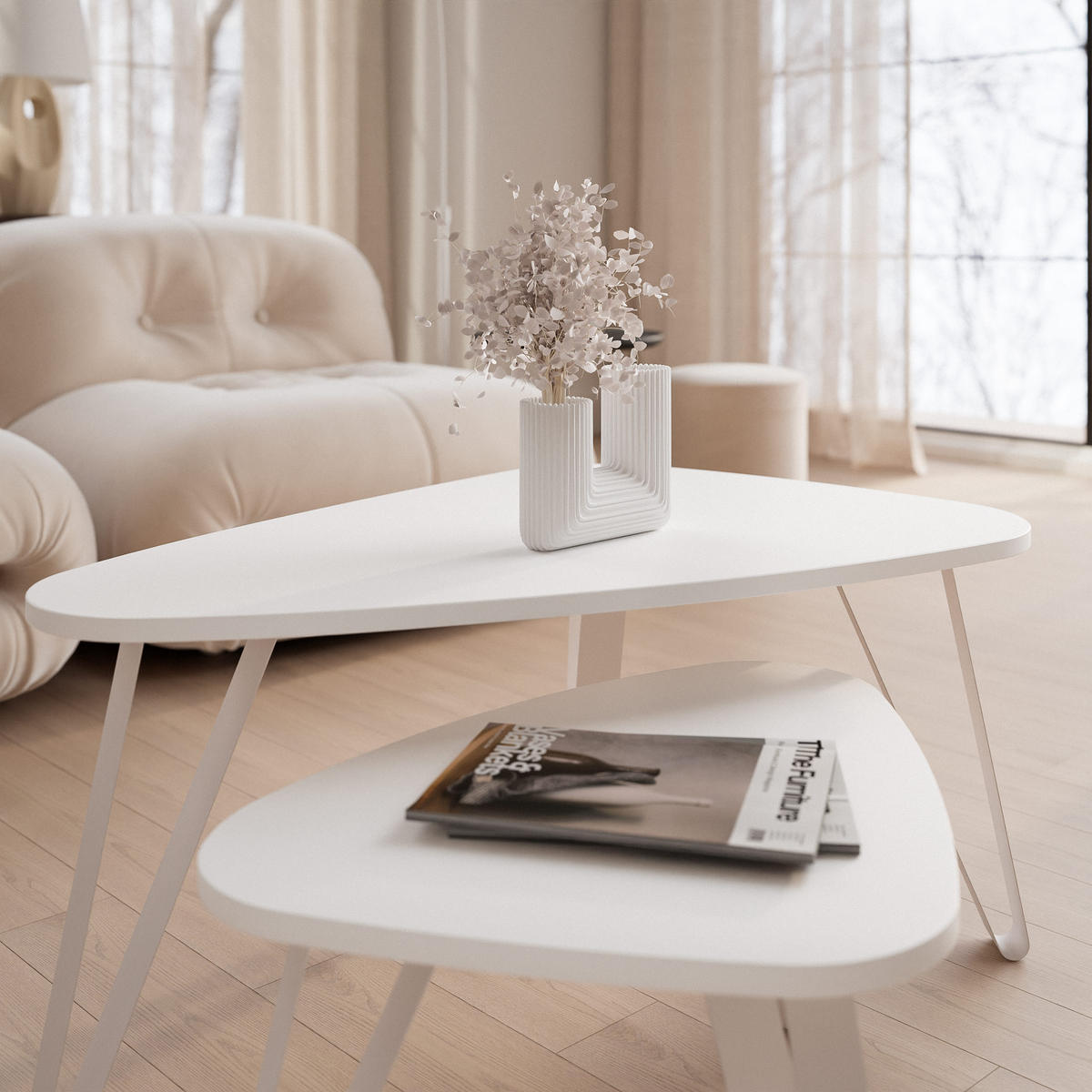 SATZTISCH NOA Stahlgestell, Freiform, Kaschmir / Arktisweiß - Kaschmir/Weiß, Holzwerkstoff (94/60/42cm) - Idohome