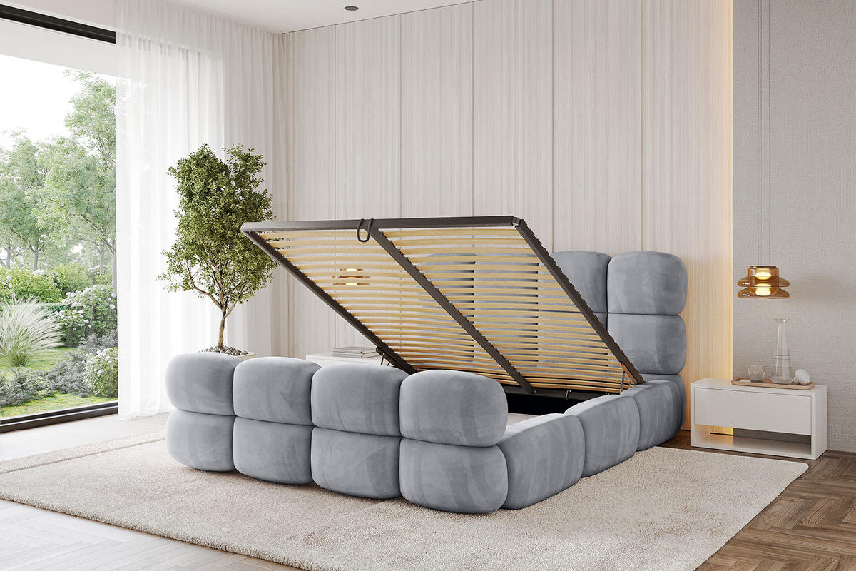 POLSTERBETT mit Bettkasten, Fußteil und Lattenrost, Bett mit Matratze H3/H4 - NOMA-Z 200x200 Hellgrau - Hellgrau, Holzwerkstoff/Textil (200/200cm) - ALTDECOR
