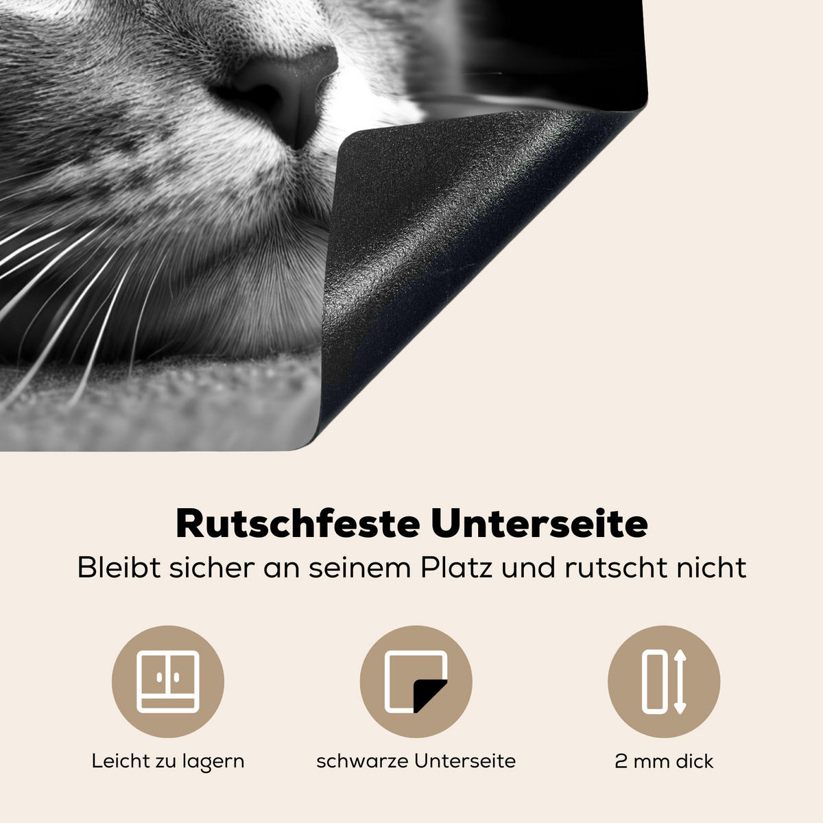 HERDABDECKPLATTE Katze - Grau - Tiere - Katze Abdeckung Ceranfeld 58.3x51.3 cm - Grau, Kunststoff (58.3/51.3/0.2cm) - MuchoWow