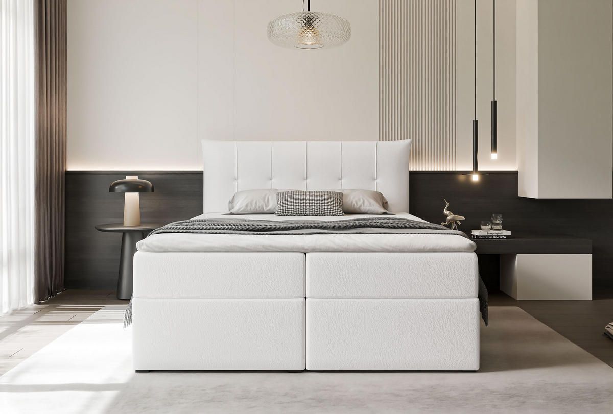 BOXBETT CHESTER 180/200 cm mit Matratze und Topper, Weiß - Weiß, Holzwerkstoff/Textil (180/200cm) - Idohome