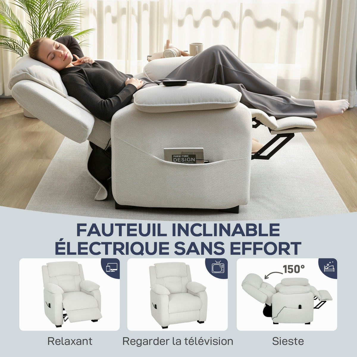 RELAXSESSEL DE-15411 150° neigbar mit Fußstütze Creme - Creme, Metall (86/103/90cm) - ComfortXL