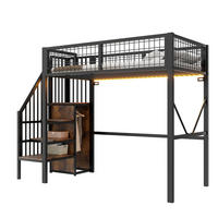 HOCHBETT aus Metall und Holz 90x200 cm Schwarz mit Stauraumleiter und LED-Beleuchtung - Schwarz, Metall (90/200cm) - Modfu