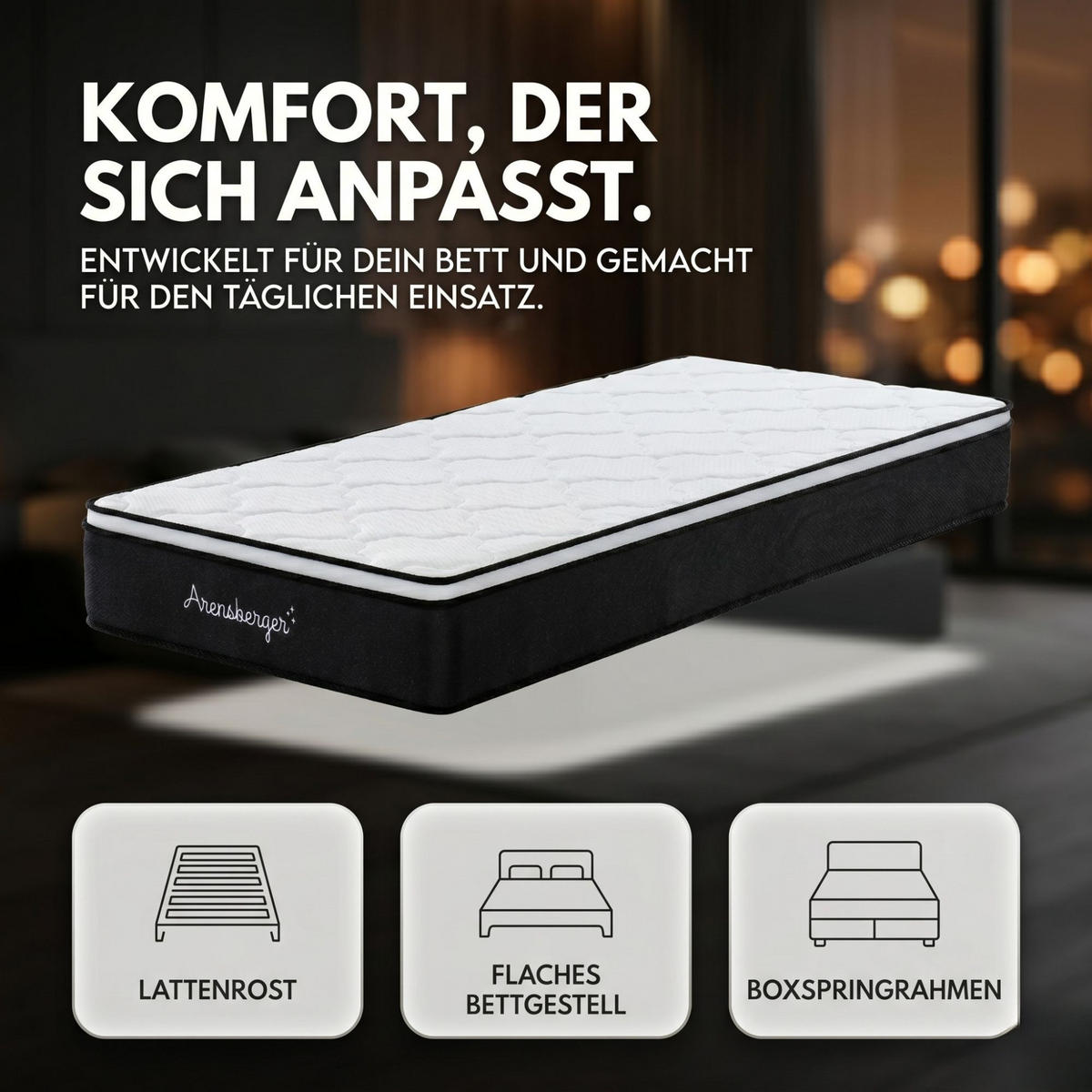 TASCHENFEDERKERNMATRATZE EMILIA HÖHE 23cm 140x200cm - Weiß, Textil/Metall (140/200cm) - Arensberger