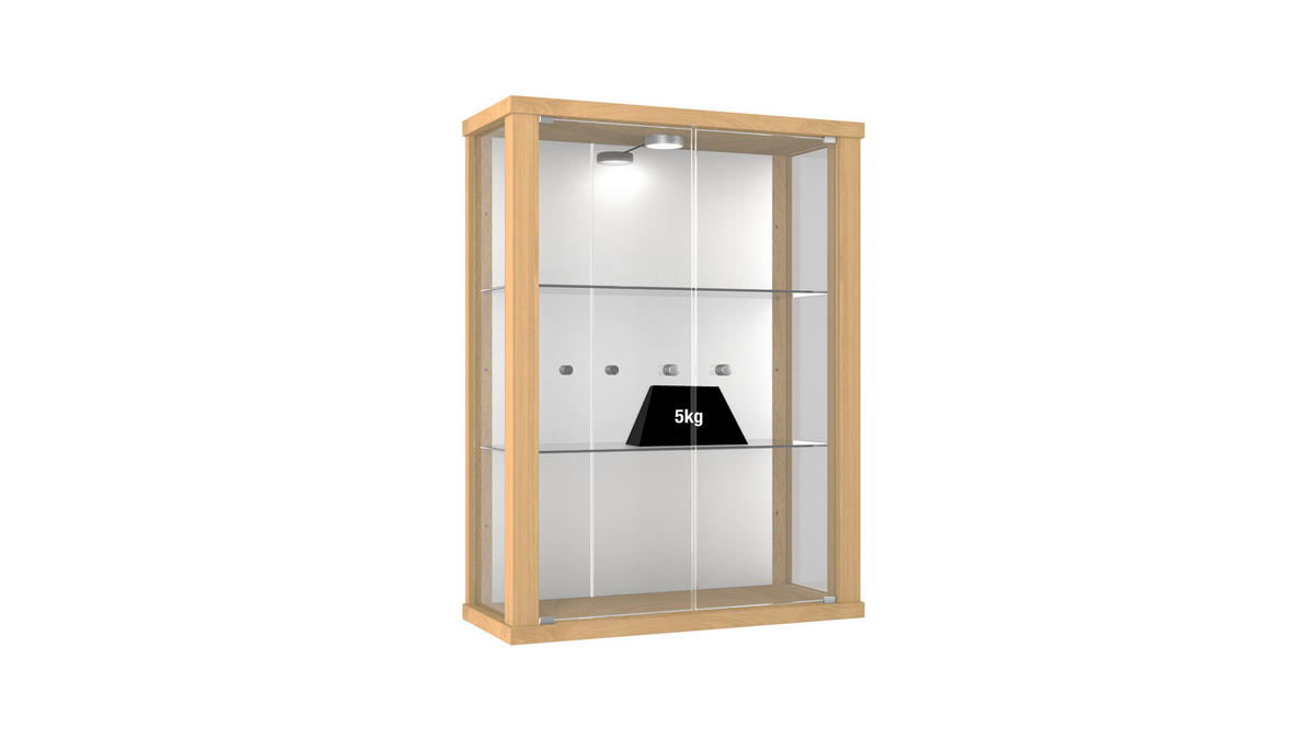HÄNGEVITRINE 25/60/80 cm mit Spiegel, LED & 2 höhenverstellbaren Glasböden - Transparent/Silberfarben, Glas/Holzwerkstoff (60/80/25cm) - K-Möbel