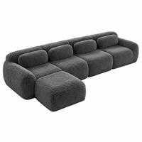 SOFA modular 4-Sitzer L-Form Plüsch Grau - Grau, Kunststoff (179/378cm) - Meubliv