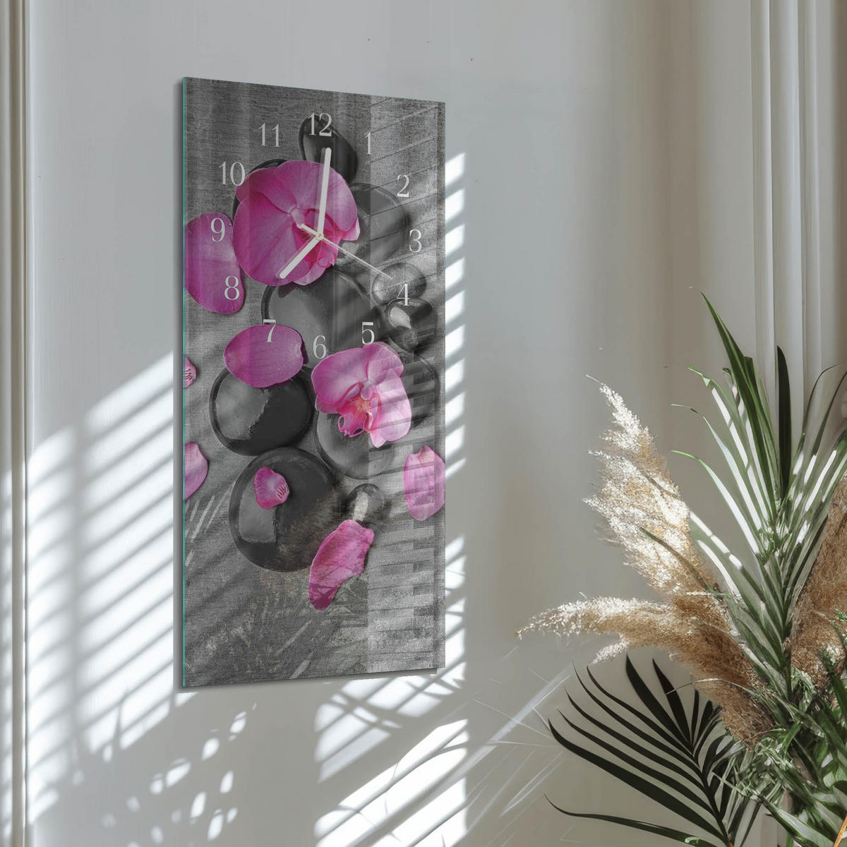 WANDUHR 30x60 cm - Orchideenblüte - Multicolor, Glas (30/60/0.4cm) - TULUP