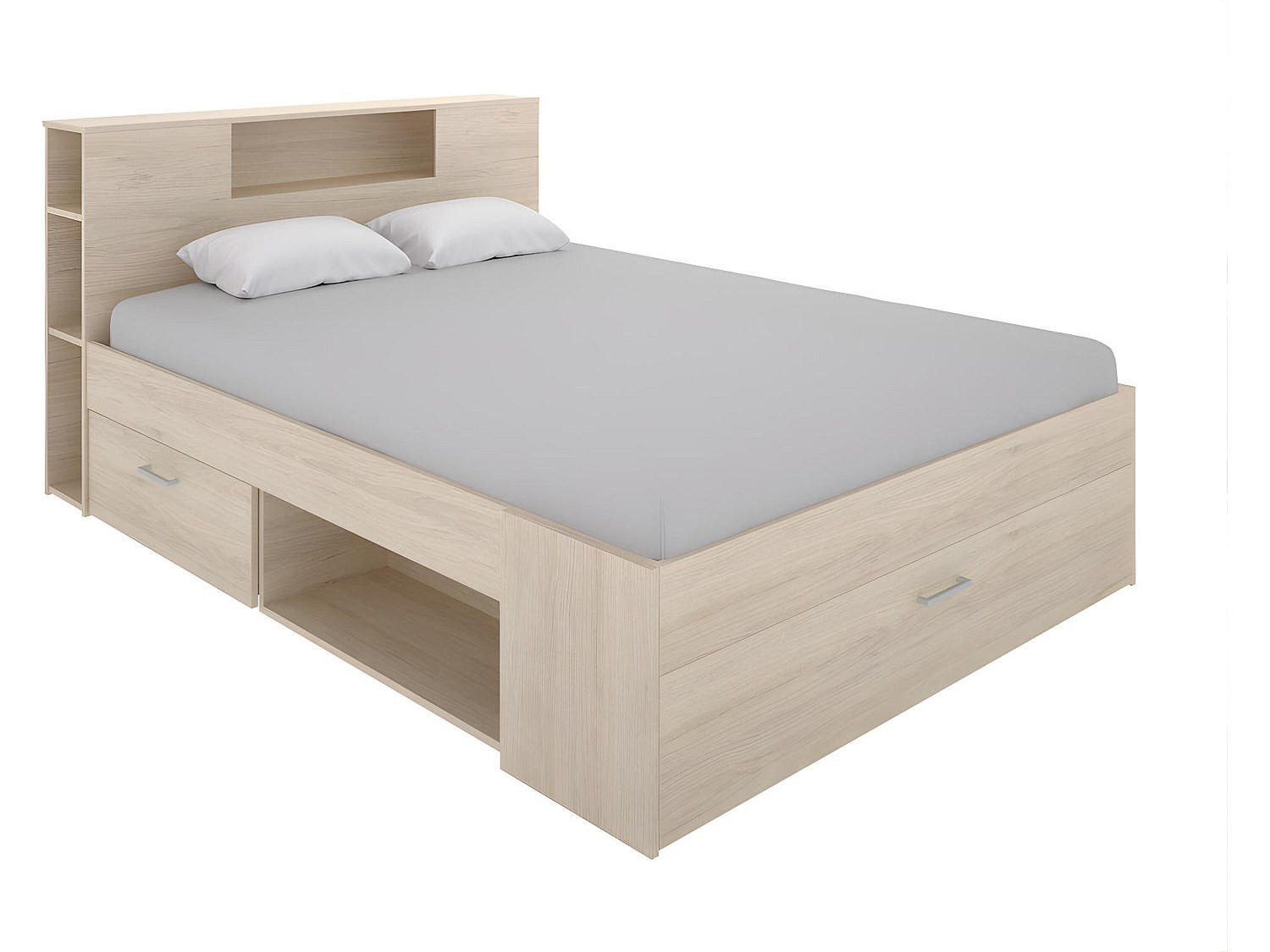 BETT mit Kopfteil, Stauraum & Schubladen - 160 x 200 cm - Naturfarben - LEANDRE - Naturfarben, Holz (169.5/228.5cm) - Vente-Unique