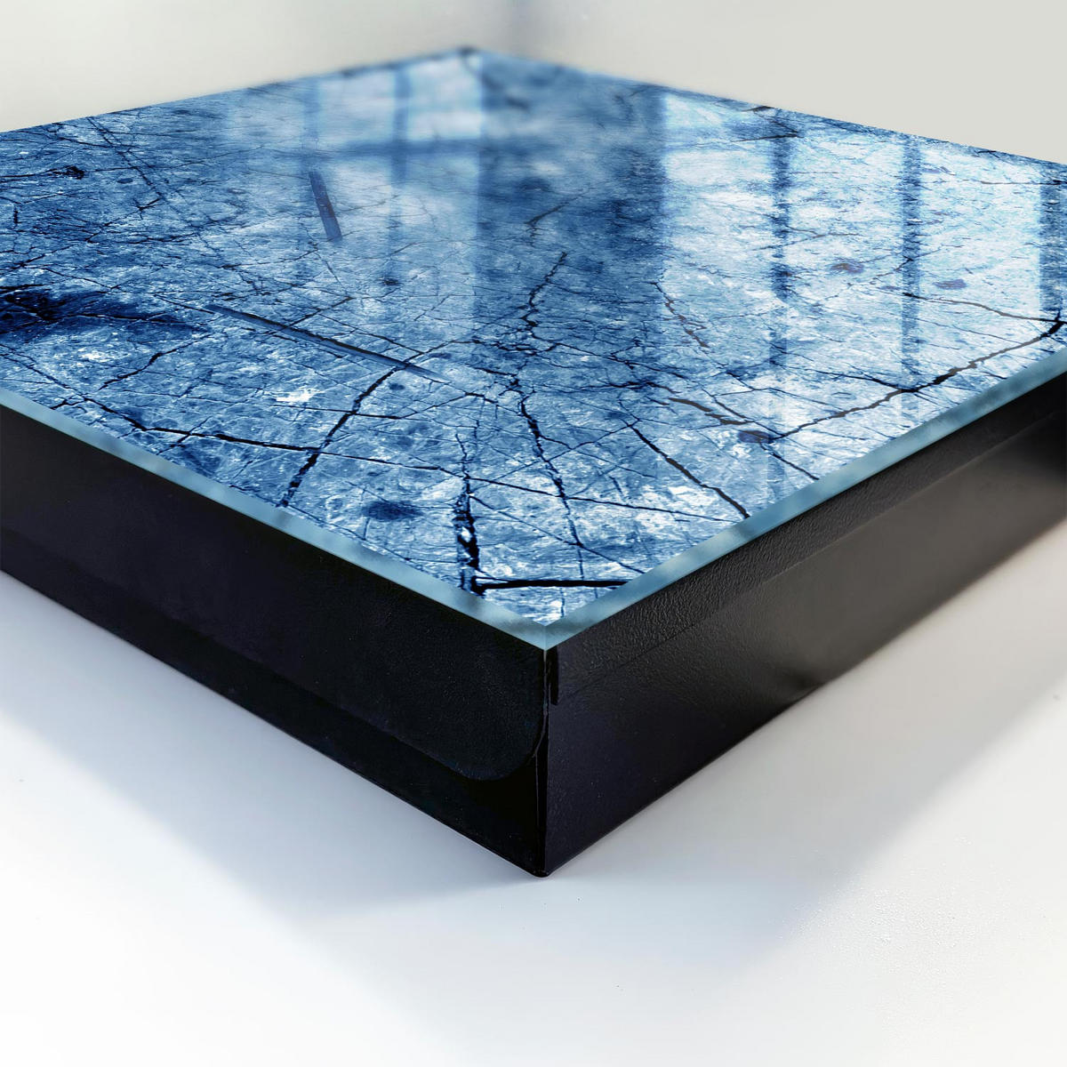 SCHLÜSSELBOX Schwarz 30x30 cm- Türöffnung nach rechts - Blaue Textur - Blau, Metall (30/30/5cm) - TULUP
