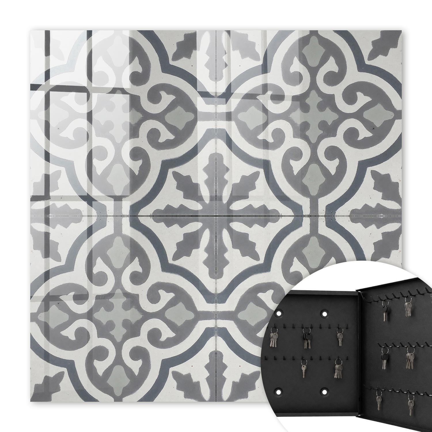 SCHLÜSSELBOX Schwarz 30x30 cm- Türöffnung nach rechts - Geometrisches Muster - Grau, Metall (30/30/5cm) - TULUP