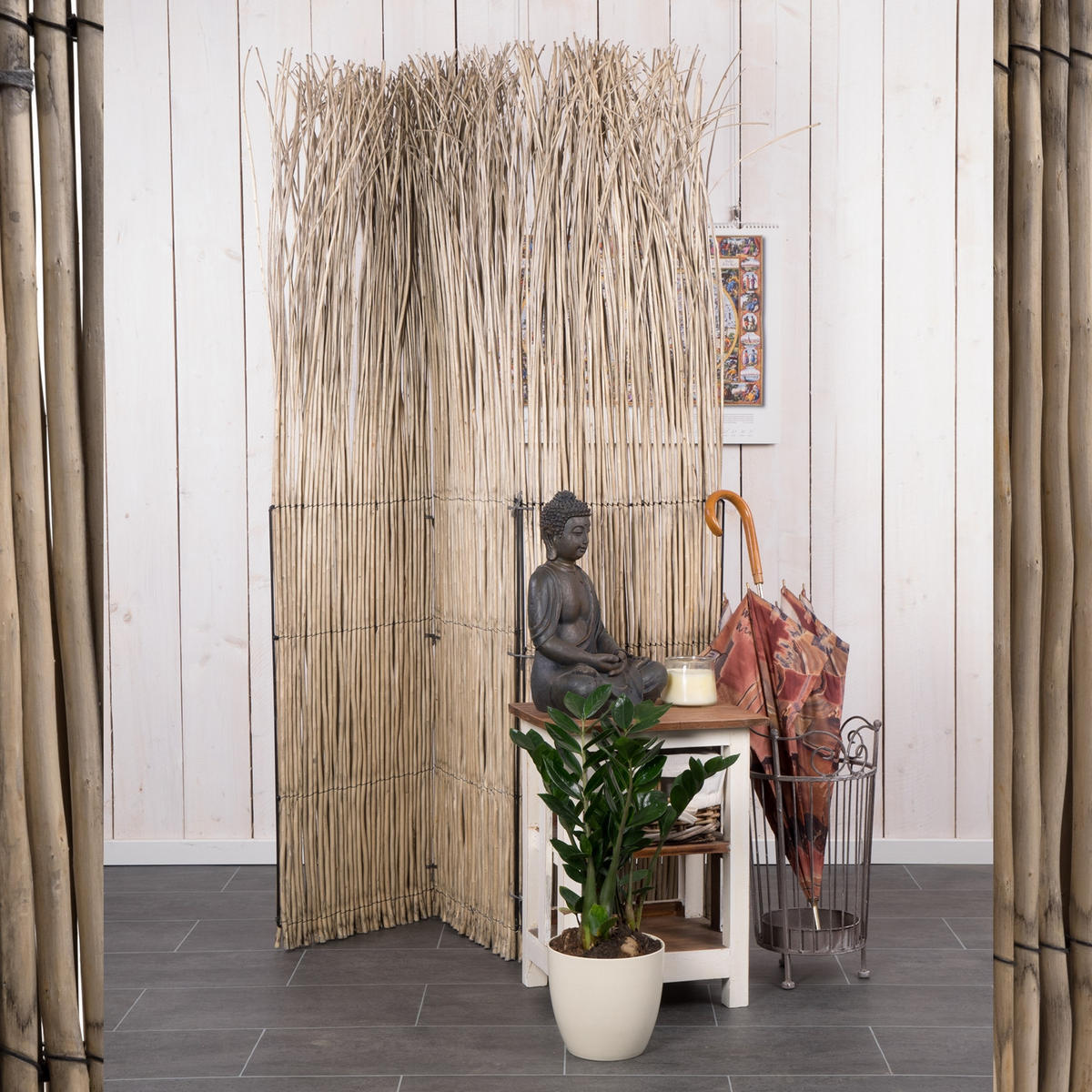 PARAVENT Nature 3-tlg. Weidenzweige grau - Multicolor, Naturmaterialien (120/160/3cm) - DESIGN DELIGHTS