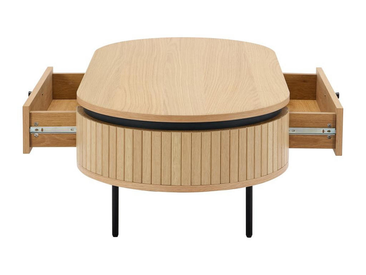COUCHTISCH mit 2 Schubladen - Eichenfurnier & Metall - Holzfarben hell & Schwarz - CARDIONA - Schwarz, Metall (120/60/40cm) - Vente-Unique