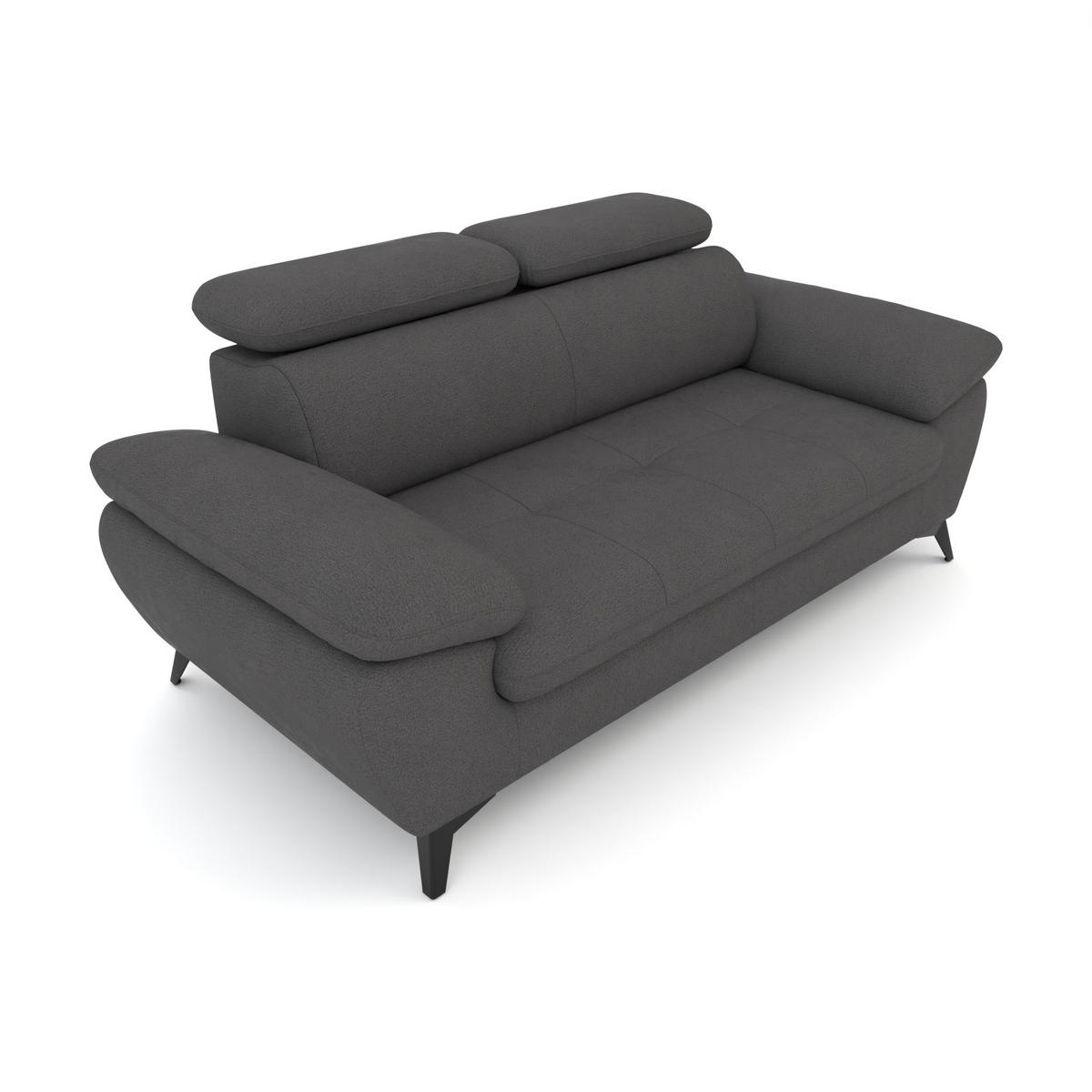 2,5-SITZER Karlstad Flachgewebe Grau verstell. Kopfstützen B 194 cm - Dunkelgrau, Kunststoff/Textil (194/84/100cm) - foamnova
