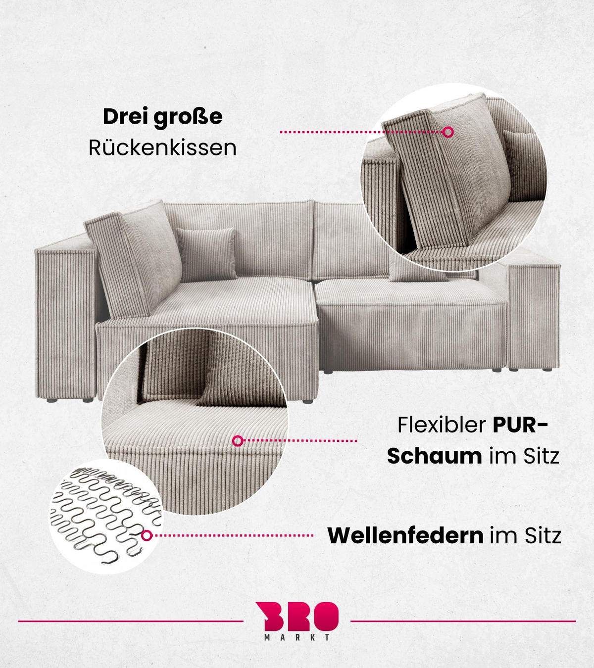 ECKSOFA Pedro Duo mit Schlaffunktion Beige Cord - Beige, Textil (246/153cm) - Bromarkt